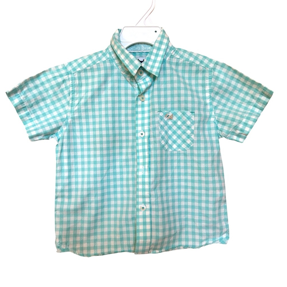 Ferrioni Boy’s Button-Down Shirt plaid short sleeve aquamarine size 3A